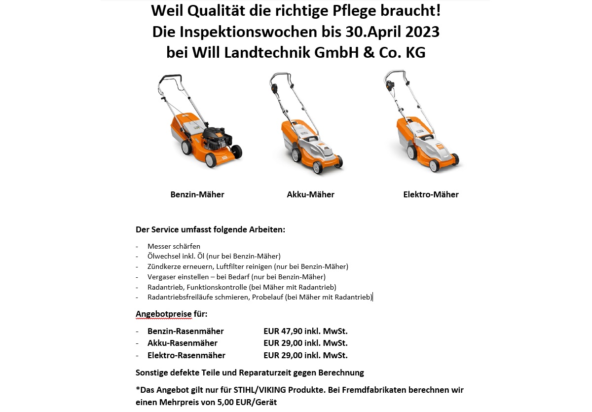 Inspektionstage Rasenmäher 2023 Neu